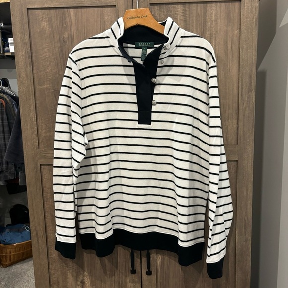 Lauren Ralph Lauren 2X Knit Pullover Mock Neck Henley Silver Buttons Top - Picture 1 of 11